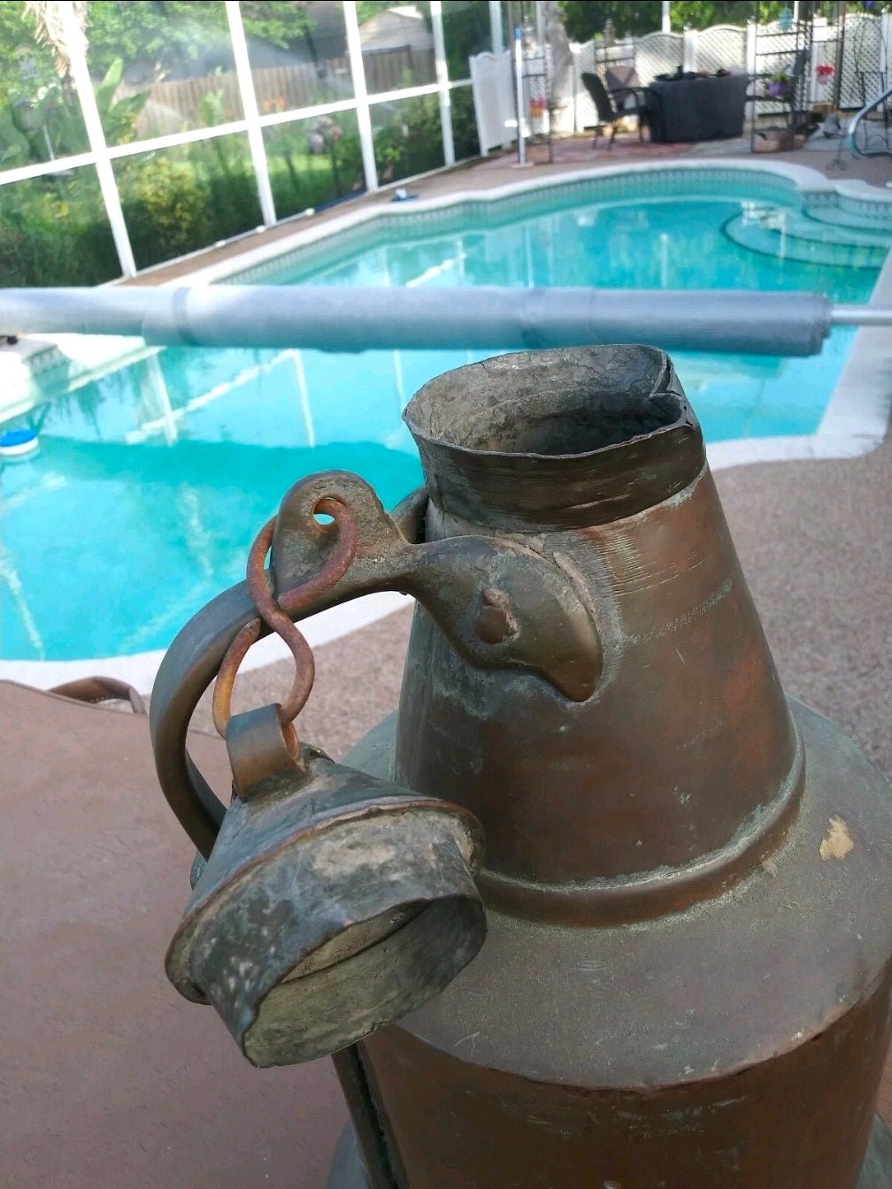 Antique Copper Insulated Jug with Lid c.1900 Industrial Primitive Farm Vessel 18” Tall - Workshop & Study
