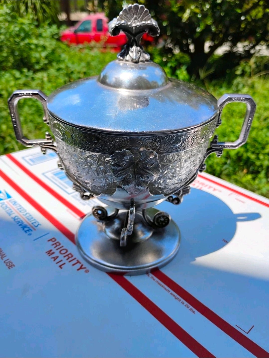 Antique Webster Silverplate Covered Sugar Bowl w/ Cut Crystal Liner – Victorian Pedestal Dish 3 - Workshop & Study