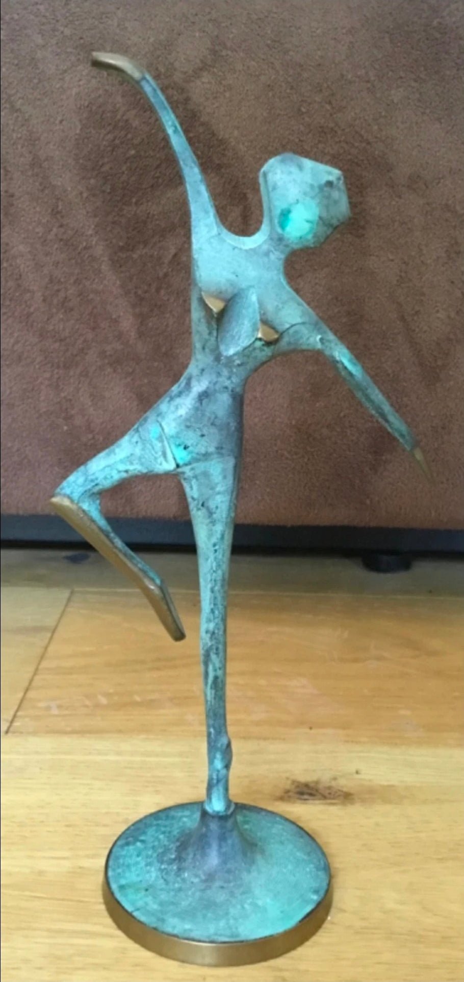 Vintage Mid Century Modern Brass Ballet Dancer Sculpture Verdigris Patina Abstract Figurine - Workshop & Study