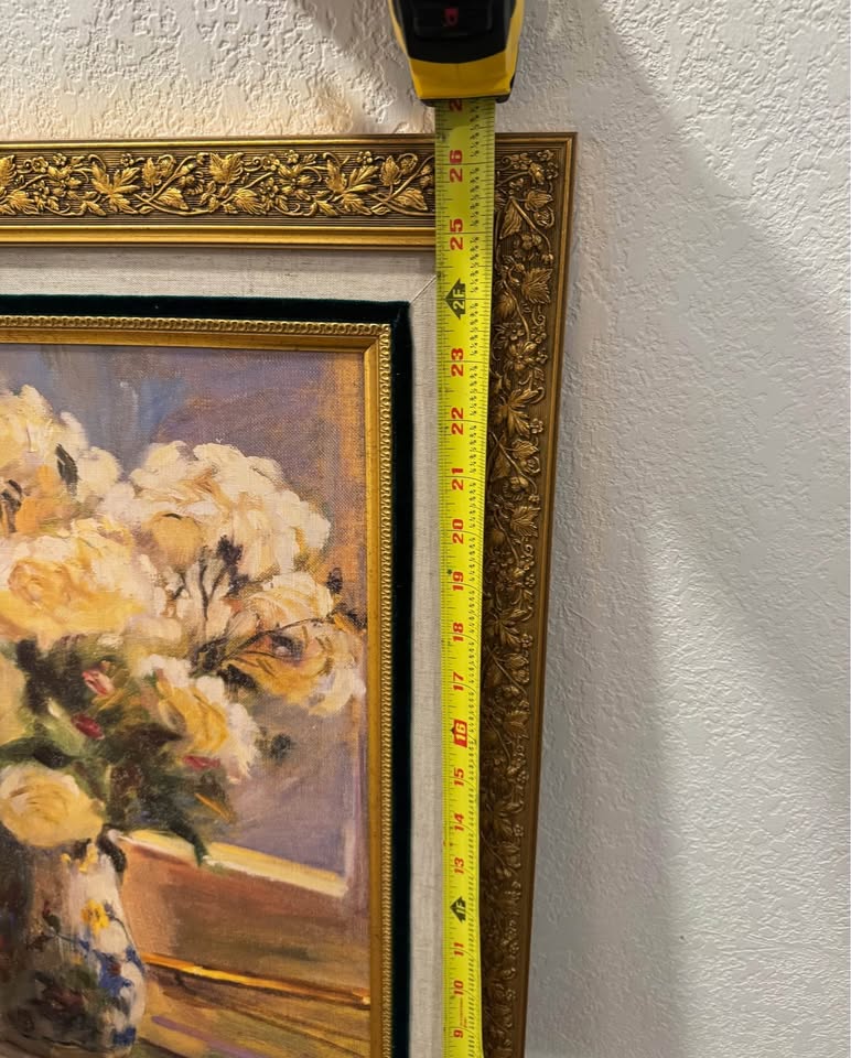 “Summer Sunshine” Floral Oil Painting by Elizabeth Parsons, Vintage Gilt Frame - Workshop & Study