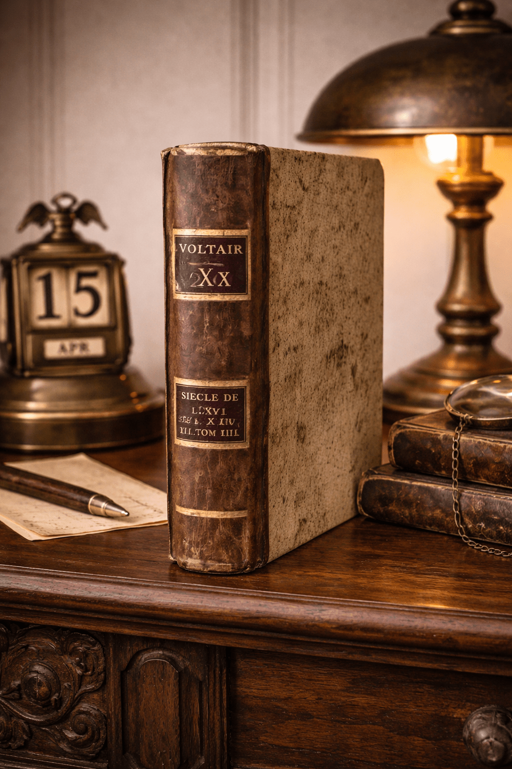 1791 Complete Works of Voltaire, Tome XX – Antique French Leather Book, Enlightenment Era - Workshop & Study