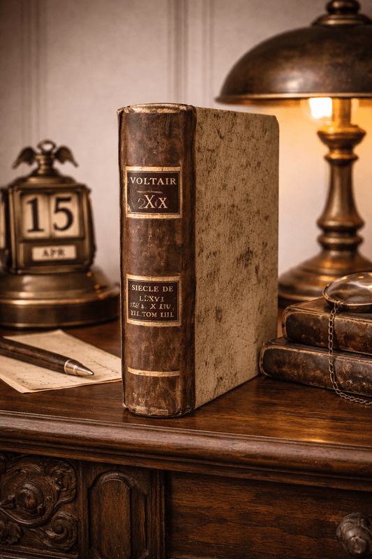 1791 Complete Works of Voltaire, Tome XX – Antique French Leather Book, Enlightenment Era - Workshop & Study