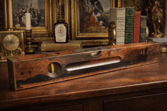 Antique Brass Bound Mahogany Spirit Level – 19th Century Surveyor Tool - Workshop & Study