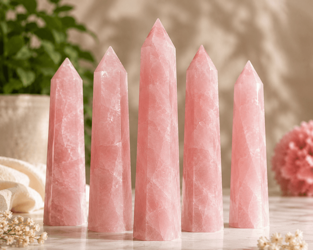 6" Natural Rose Quartz Crystal Tower Polished Healing Point Pink Obelisk - Workshop & Study