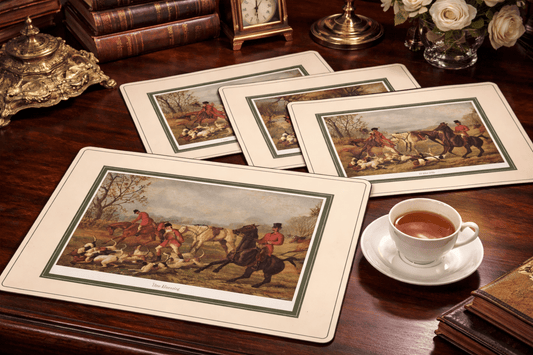 Vintage Fox Hunting Collectible Placemats – Set of 4 | Classic British Equestrian Scenes - Workshop & Study