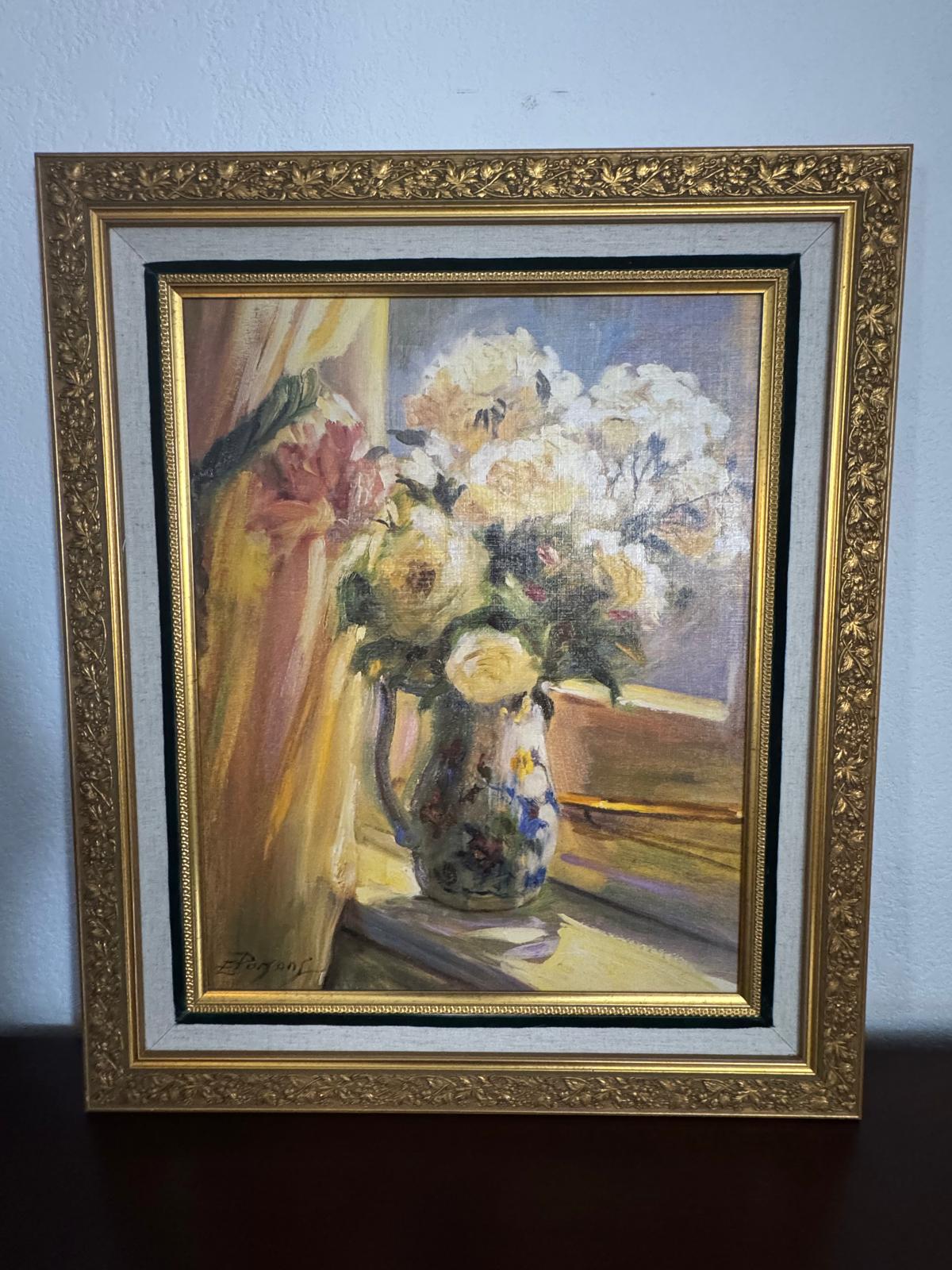 “Summer Sunshine” Floral Oil Painting by Elizabeth Parsons, Vintage Gilt Frame - Workshop & Study