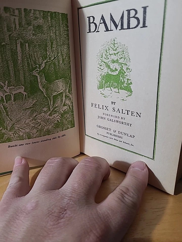 1929 Bambi by Felix Salten Hardcover – Early Grosset & Dunlap Edition – Green Cloth Illustrated Classic - Workshop & Study