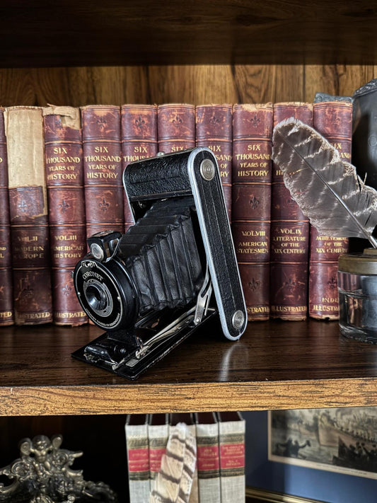 Vintage Coronet Folding Camera with Original Case | 1930s British Bellows Camera - Workshop & Study