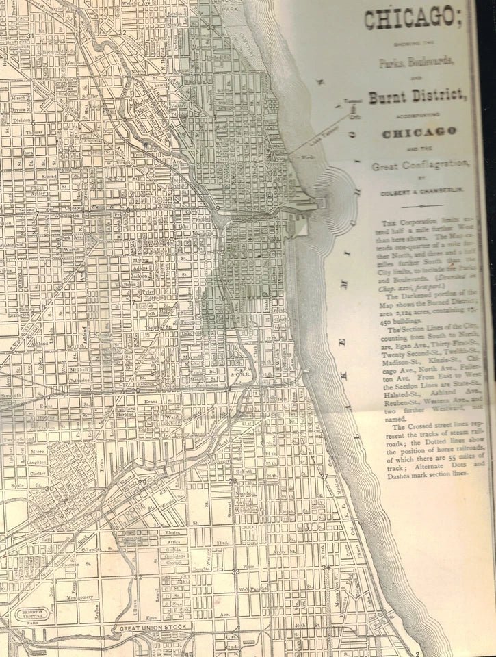RARE 1871 Chicago and the Great Conflagration First Edition with Folding Map – Colbert & Chamberlin Illustrated Fire History - Workshop & Study