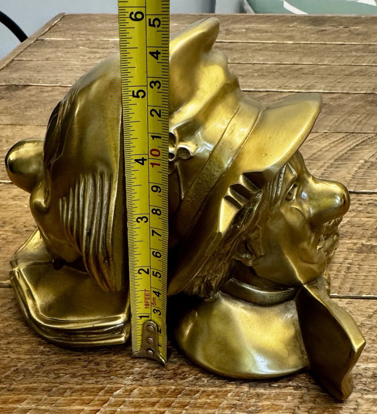 Vintage Solid Brass Clown Bust Bookends – Heavy Art Deco Style Sad Clown Sculptures (Pair, 7+ lbs) - Workshop & Study