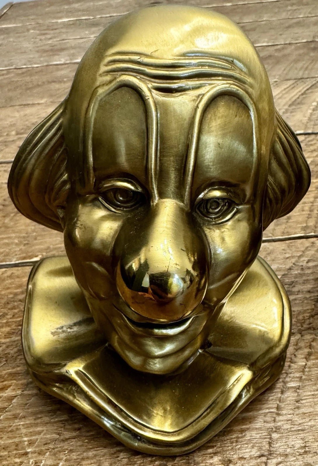 Vintage Solid Brass Clown Bust Bookends – Heavy Art Deco Style Sad Clown Sculptures (Pair, 7+ lbs) - Workshop & Study