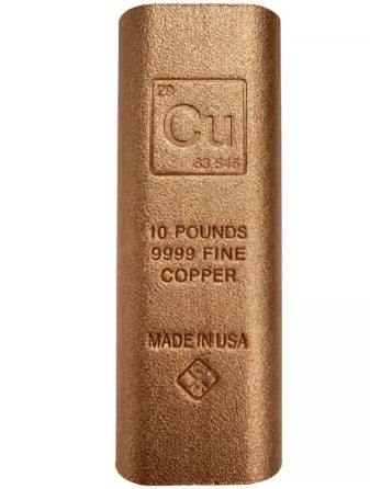 10 Pound Copper Element Bar .9999 Fine (Rounded Edges)