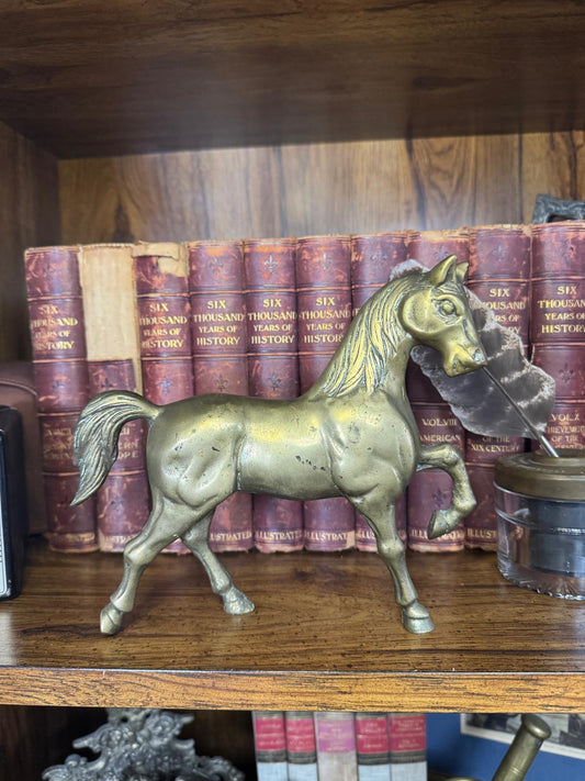 Vintage Cast Brass Horse Figurine | Equestrian Shelf & Library Decor - Workshop & Study