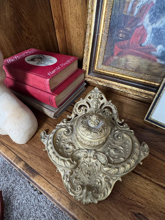 Ornate Brass Inkwell | Vintage Rococo Desk & Library Decor - Workshop & Study