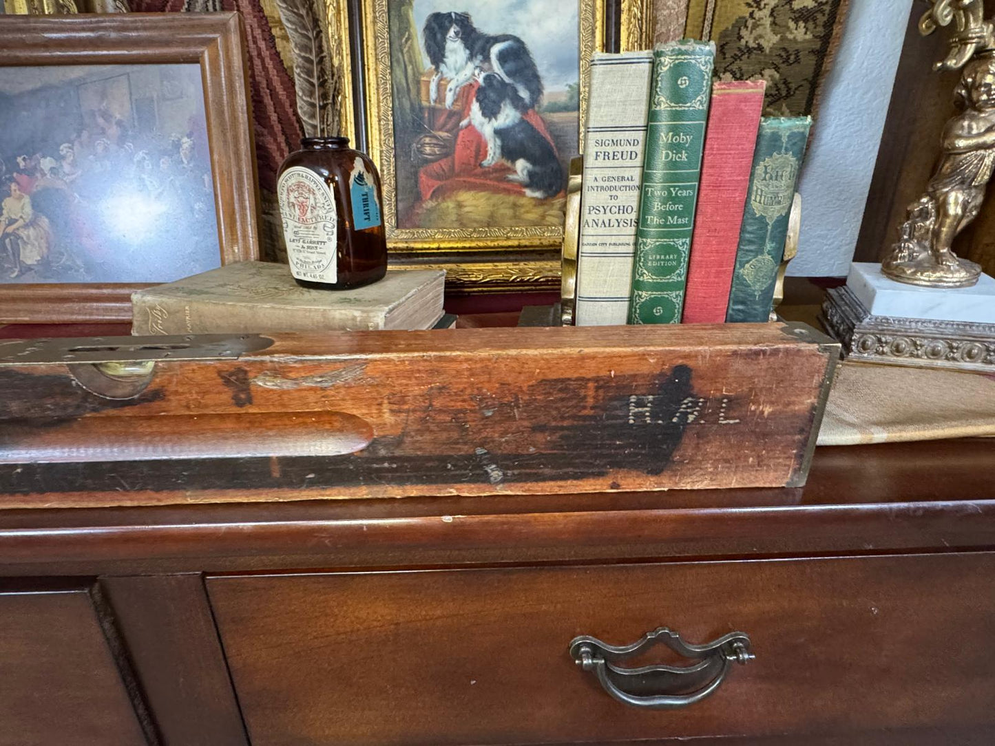 Antique Brass Bound Mahogany Spirit Level – 19th Century Surveyor Tool - Workshop & Study