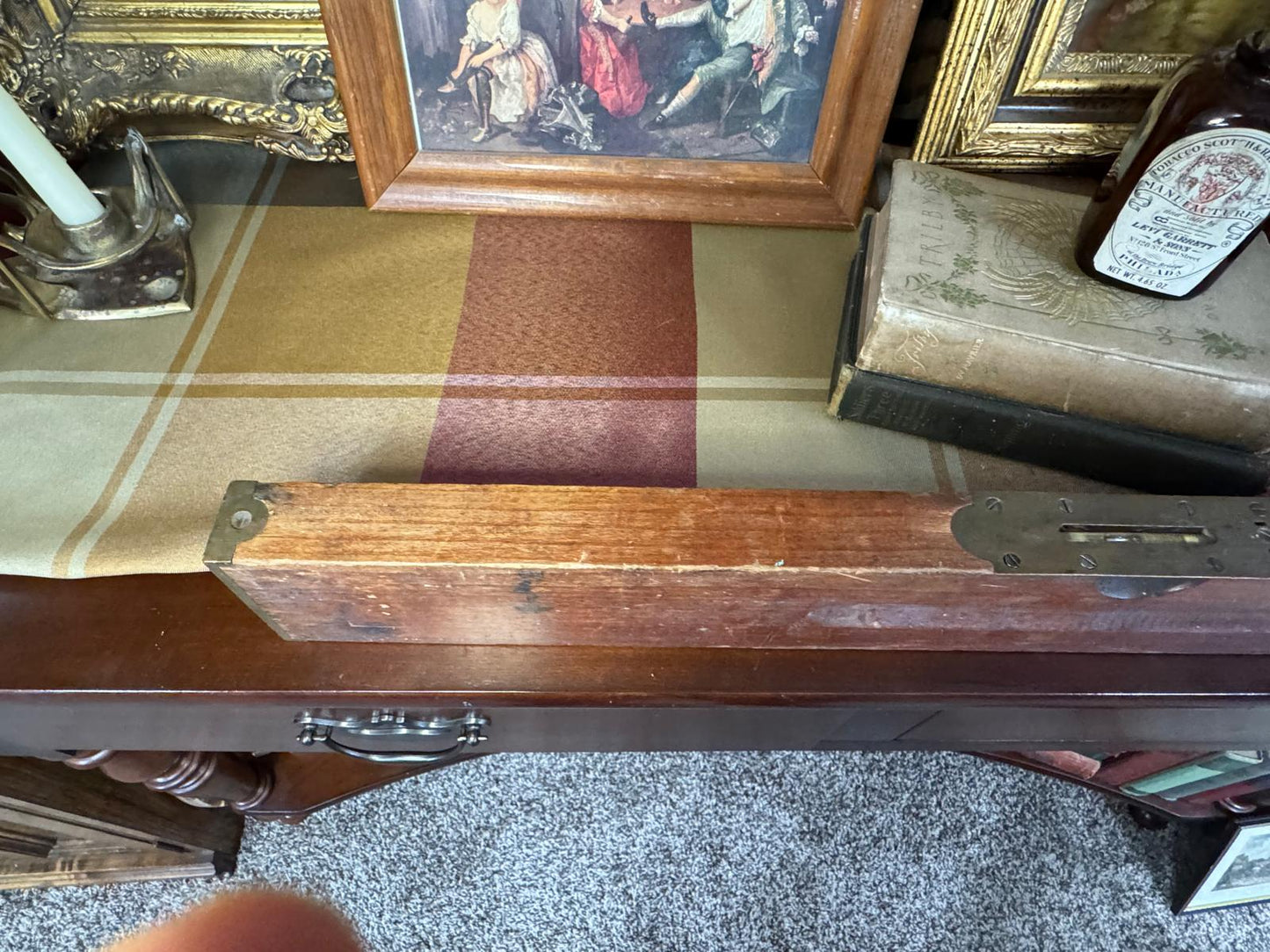 Antique Brass Bound Mahogany Spirit Level – 19th Century Surveyor Tool - Workshop & Study