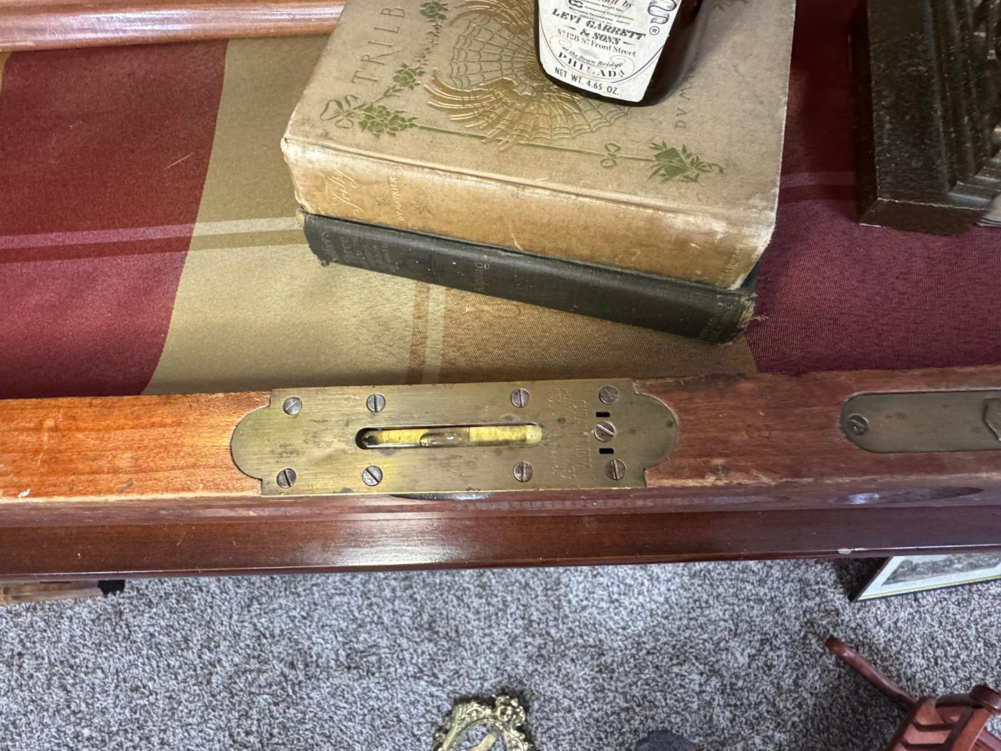 Antique Brass Bound Mahogany Spirit Level – 19th Century Surveyor Tool - Workshop & Study