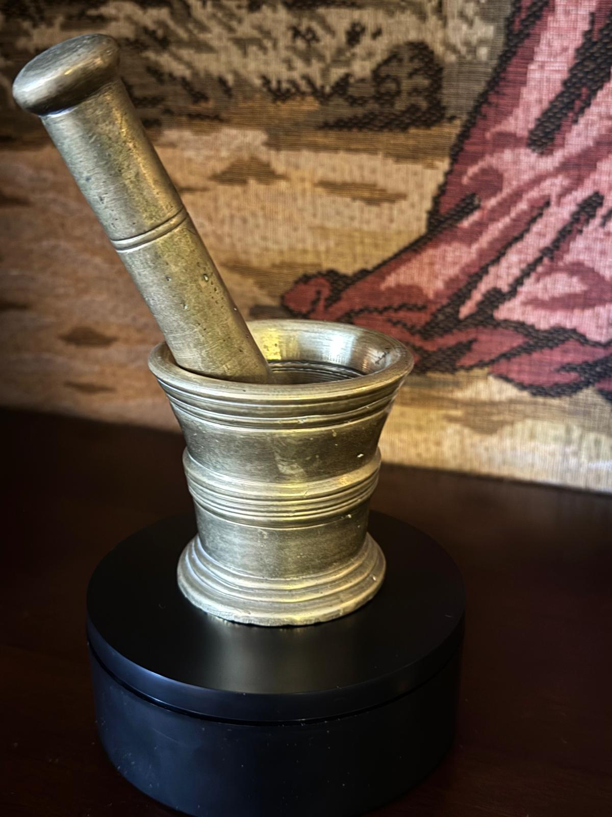 Antique Heavy Brass Mortar & Pestle | Hand - Turned Apothecary Tool | 19th Century European - Workshop & Study