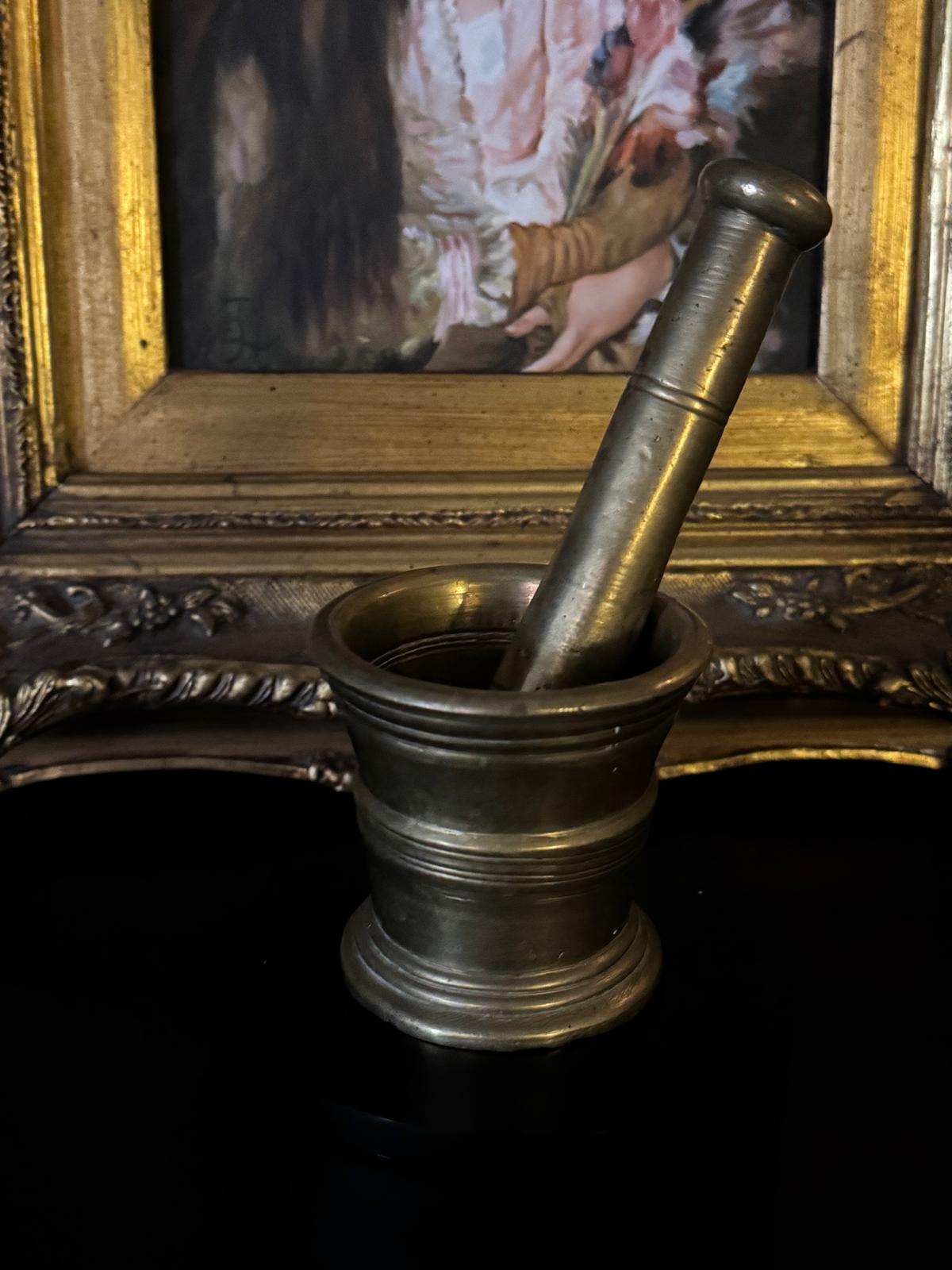 Antique Heavy Brass Mortar & Pestle | Hand - Turned Apothecary Tool | 19th Century European - Workshop & Study
