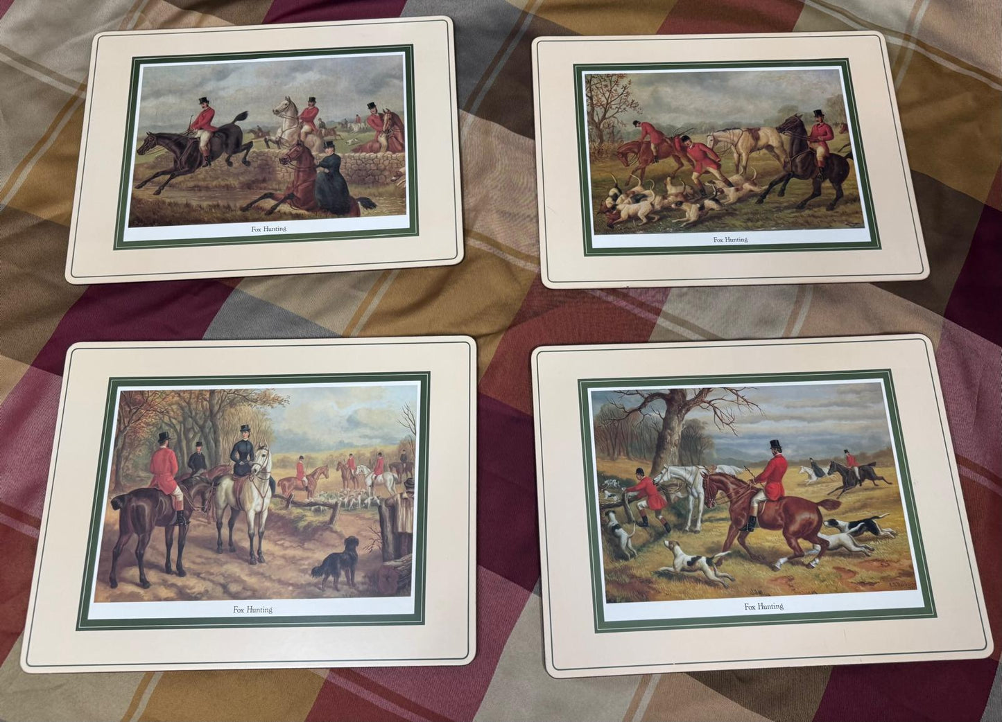 Vintage Fox Hunting Collectible Placemats – Set of 4 | Classic British Equestrian Scenes - Workshop & Study