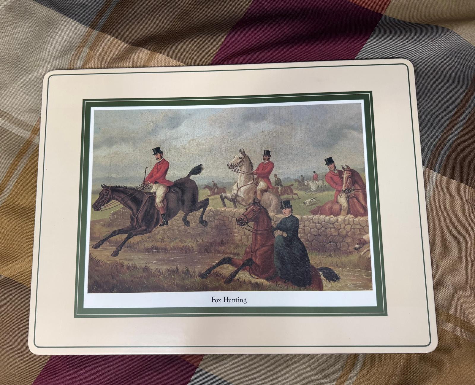 Vintage Fox Hunting Collectible Placemats – Set of 4 | Classic British Equestrian Scenes - Workshop & Study