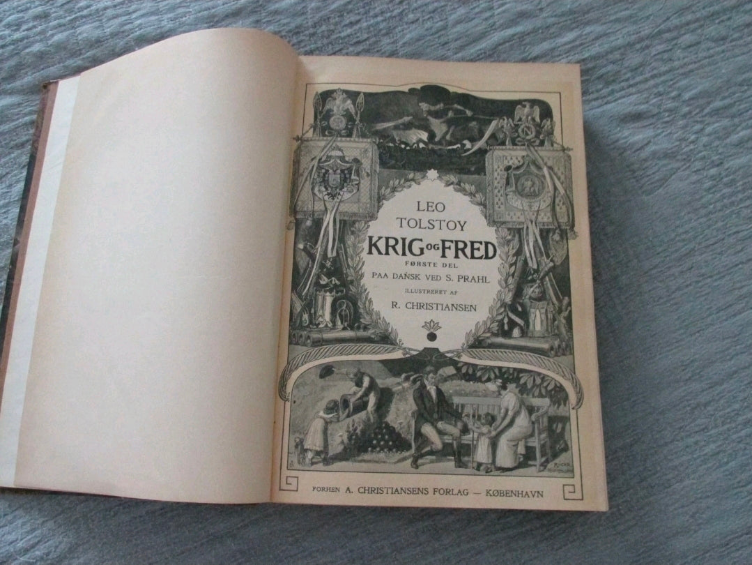Antique Leo Tolstoy War and Peace Danish Krig og Fred Leather Bound 3 volume c1890