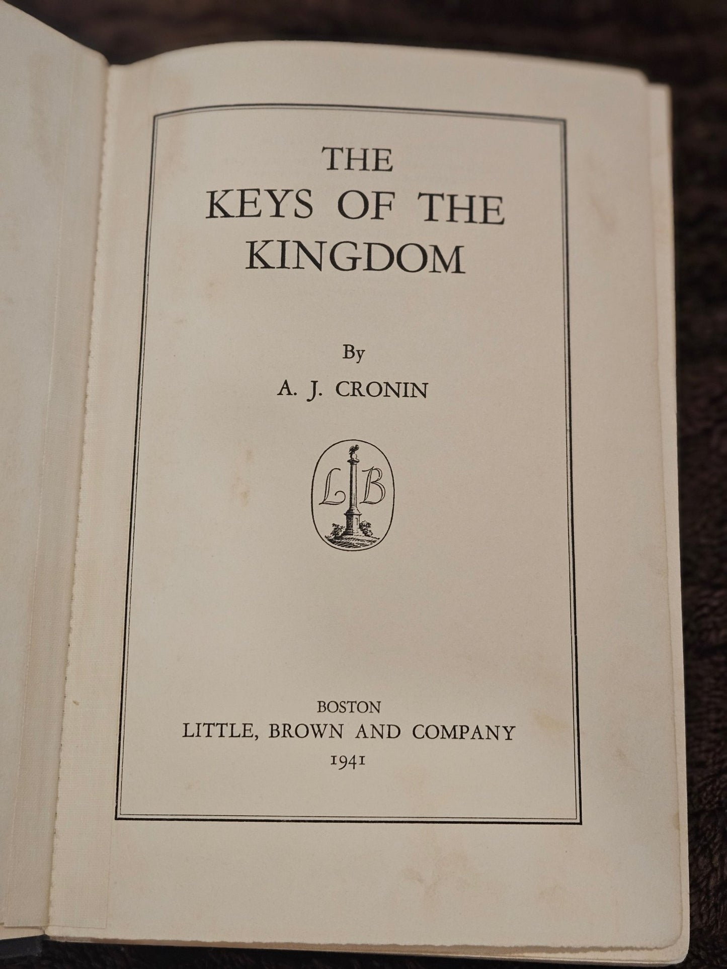 Vintage - The Keys of the Kingdom – A. J. Cronin – 1941 Little, Brown & Co. Hardcover Novel - Workshop & Study