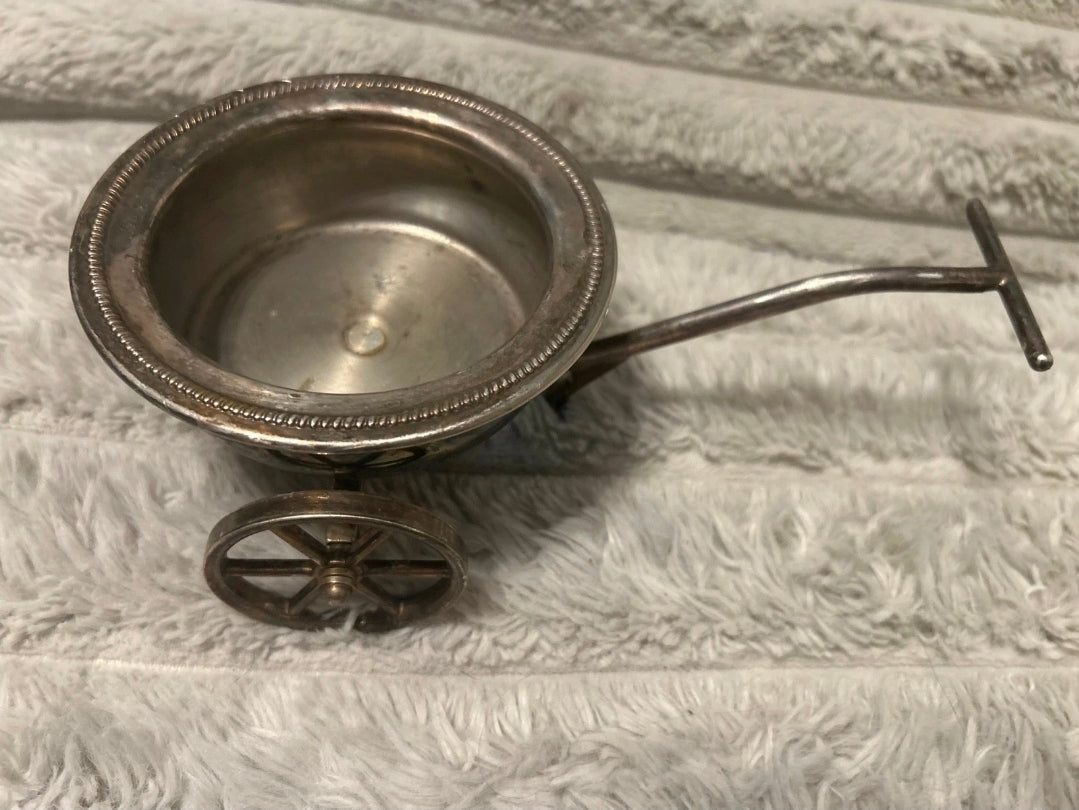 Vintage F.B. Rogers Silverplate Wheelbarrow Wine Bottle Holder / Wine Coaster