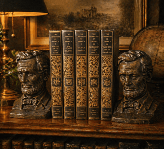 Vintage Abraham Lincoln Bust Bookends – Heavy Cast Metal Presidential Bookends – Rustic Library Decor – Americana Office Shelf Styling - Workshop & Study