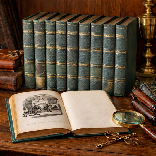 Antique Charles Dickens Uniform Edition Set c.1865–1866 Chapman & Hall London – Victorian Green Cloth – Library Decor Collection