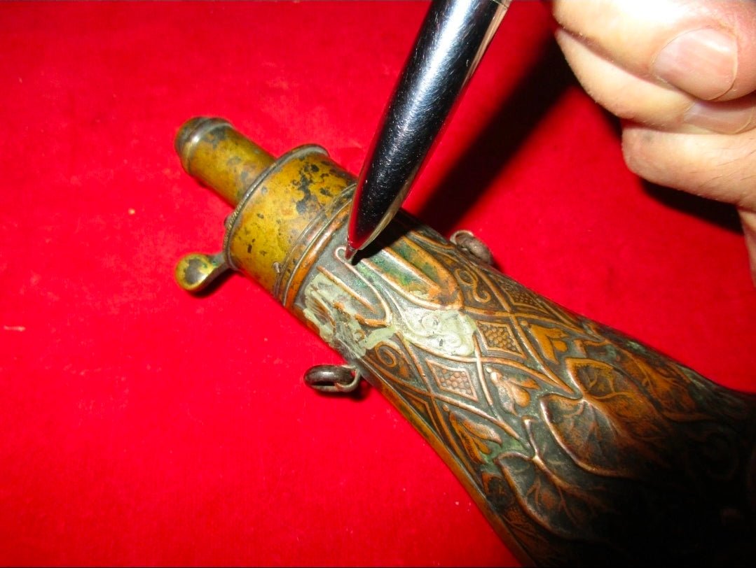 Antique G & J.W. Hawksley Powder Flask – Pattern No. 224, Sheffield c. 1840–1870 - Workshop & Study