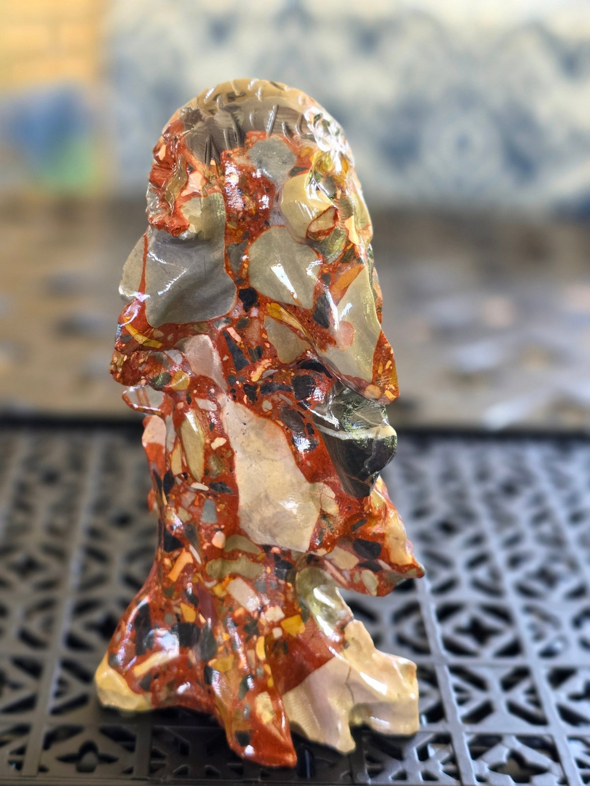 5.75" Brecciated Jasper Eagle Head Carving | Large Hand Carved Crystal Statue - Workshop & Study