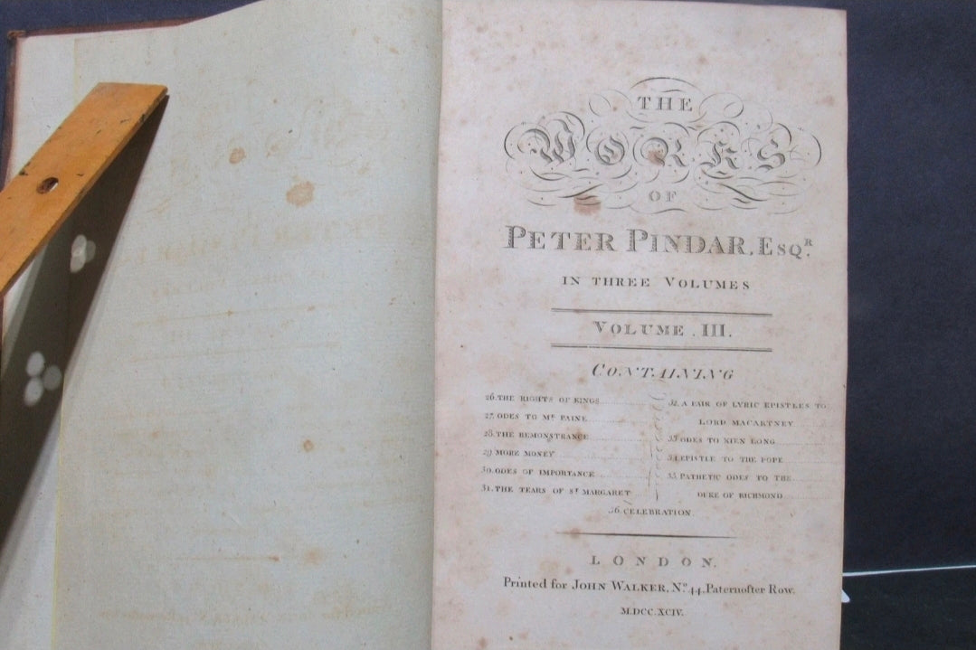 1794 The Works of Peter Pindar Vol. III – John Wolcot – Antique Leather Bound Book