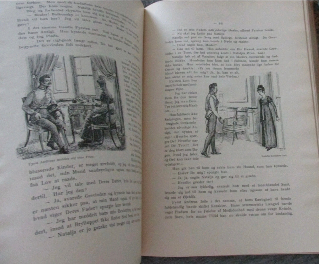 Antique Leo Tolstoy War and Peace Danish Krig og Fred Leather Bound 3 volume c1890