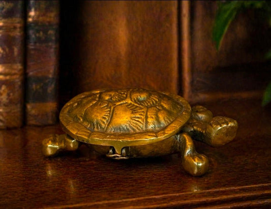 Vintage Brass Turtle Trinket Box – Hinged Lid – Jewelry Box – Patina - Animal Decor Keepsake - Workshop & Study