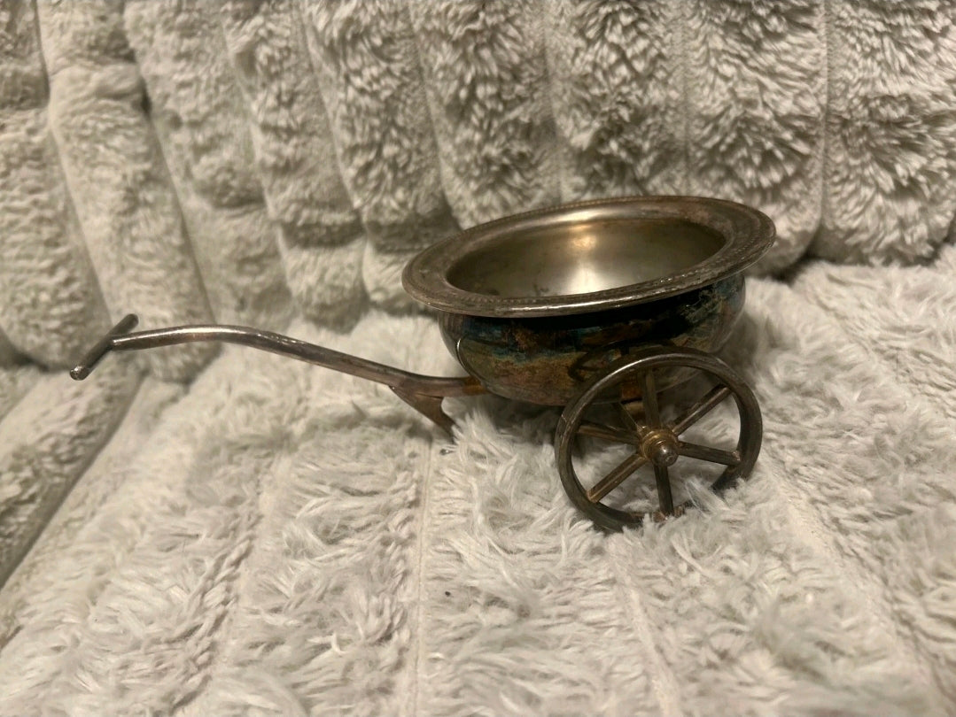Vintage F.B. Rogers Silverplate Wheelbarrow Wine Bottle Holder / Wine Coaster