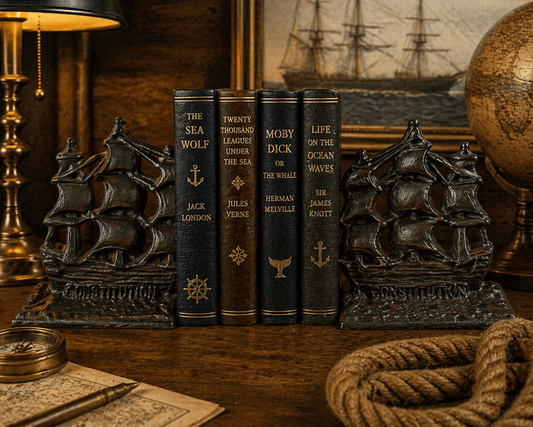 Vintage USS Constitution Ship Bookends – Cast Iron Nautical Bookends – Sailing Ship Decor – Heavy Maritime Office Shelf Styling - Workshop & Study