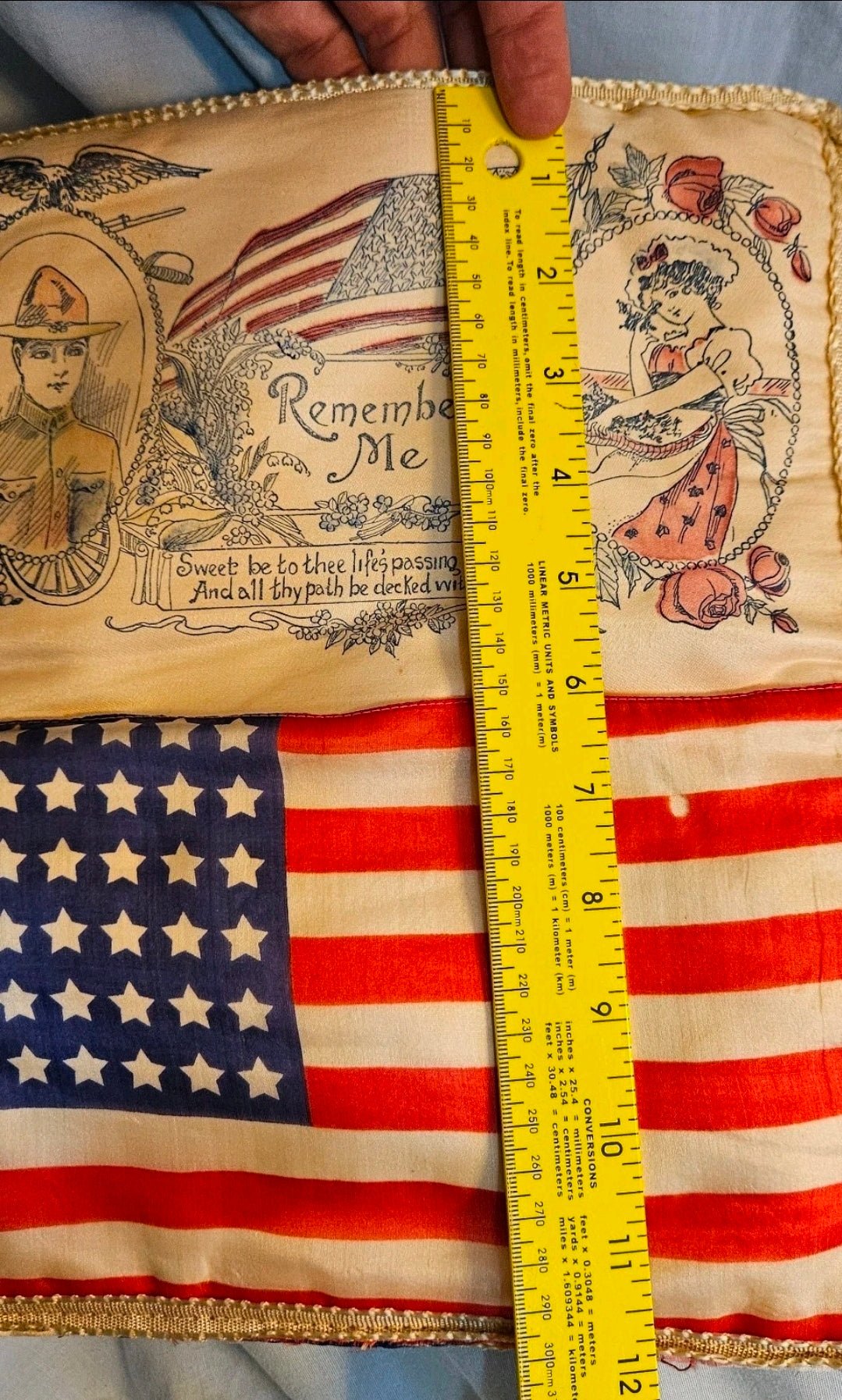 World War I Patriotic Silk Textile Set – “Serving Our Country” Banner & “Remember Me” Pillow Cover (c. 1917–1919) - Workshop & Study