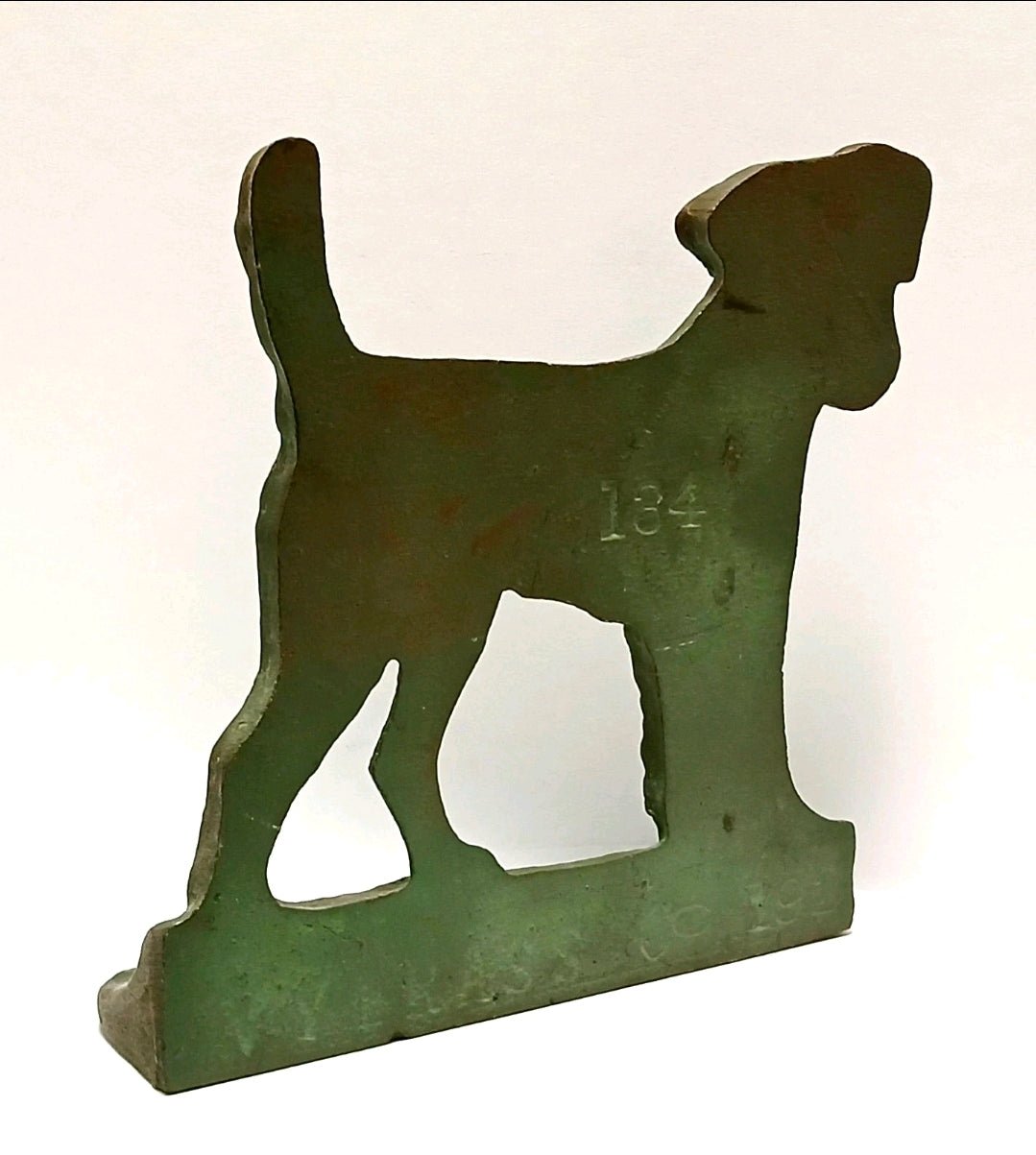 Antique 1928 NY Brass Co. Cast Iron Dog Bookends – Model 134, Original Green Patina - Workshop & Study