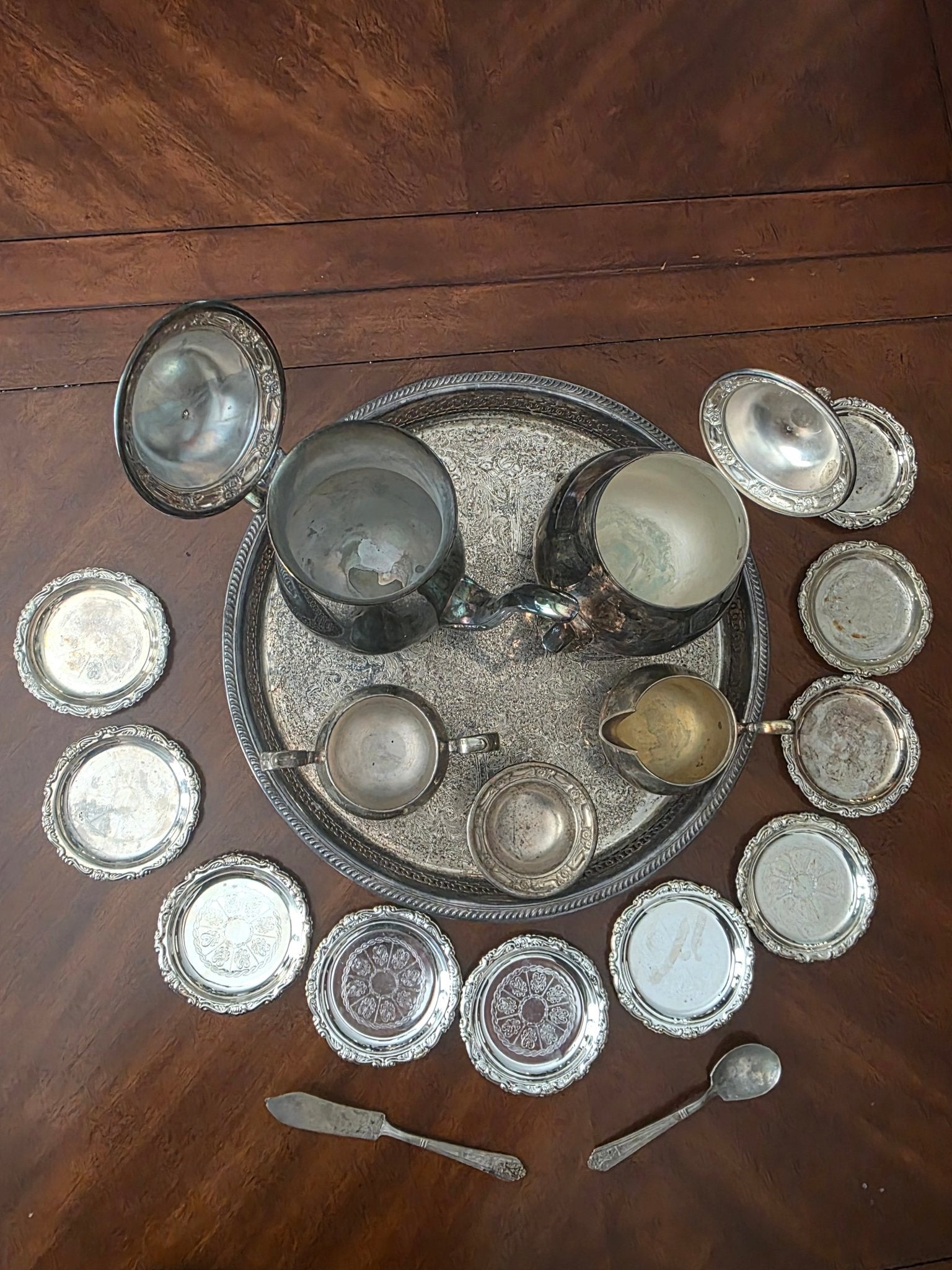 Vintage Silverplate Tea Coffee Service Set Tray Pots Sugar Creamer Dishes 15+ Pc - Workshop & Study