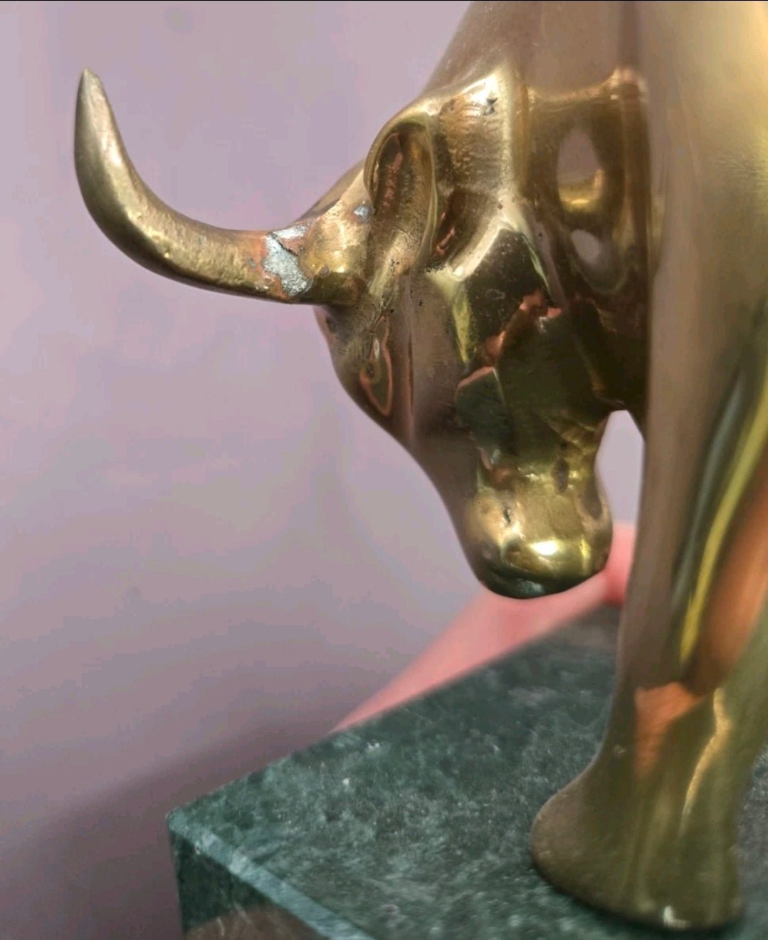 Mid - Century Brass Bull & Bear Market Bookends – Green Marble Bases - Workshop & Study