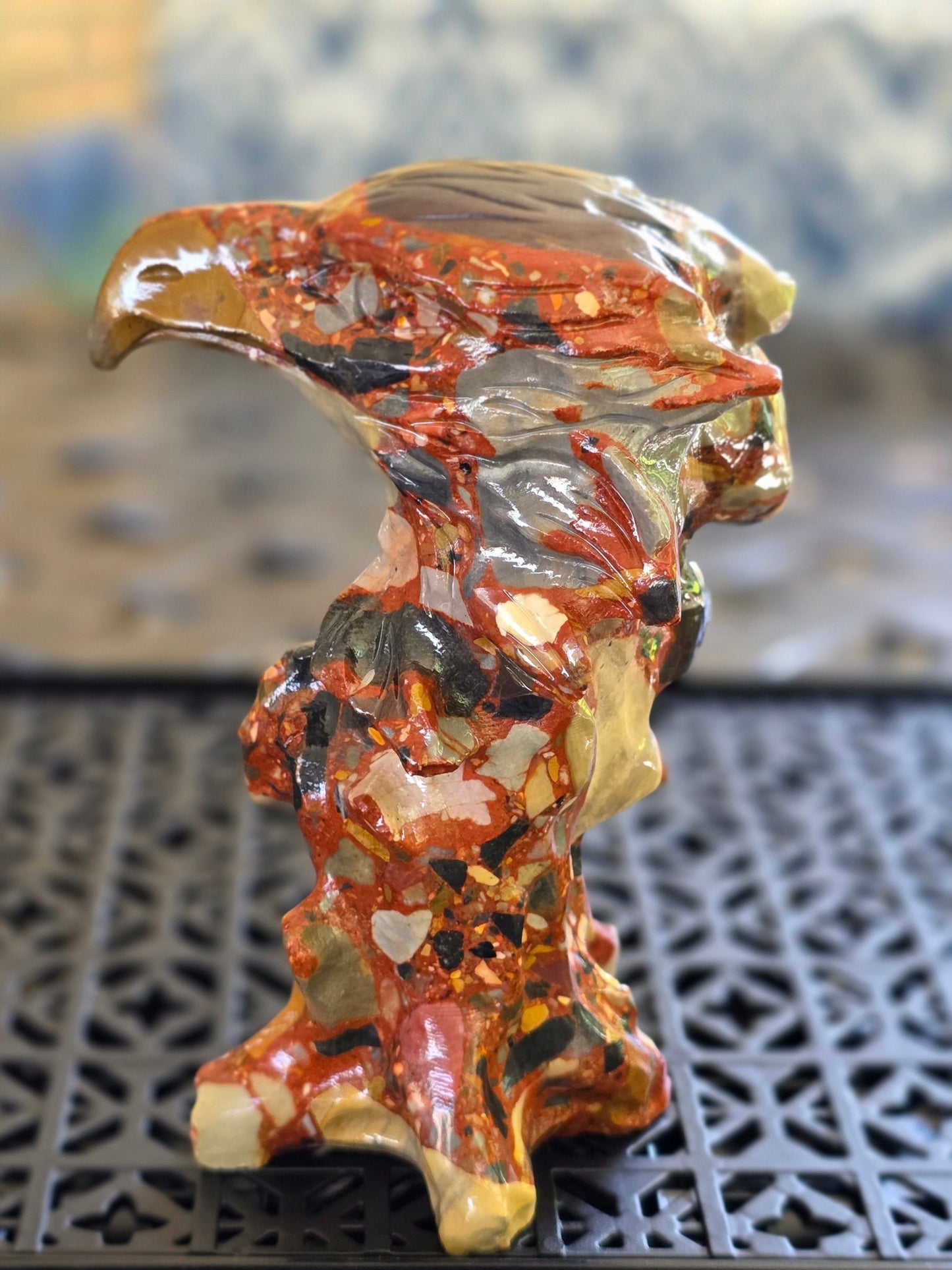 5.75" Brecciated Jasper Eagle Head Carving | Large Hand Carved Crystal Statue - Workshop & Study