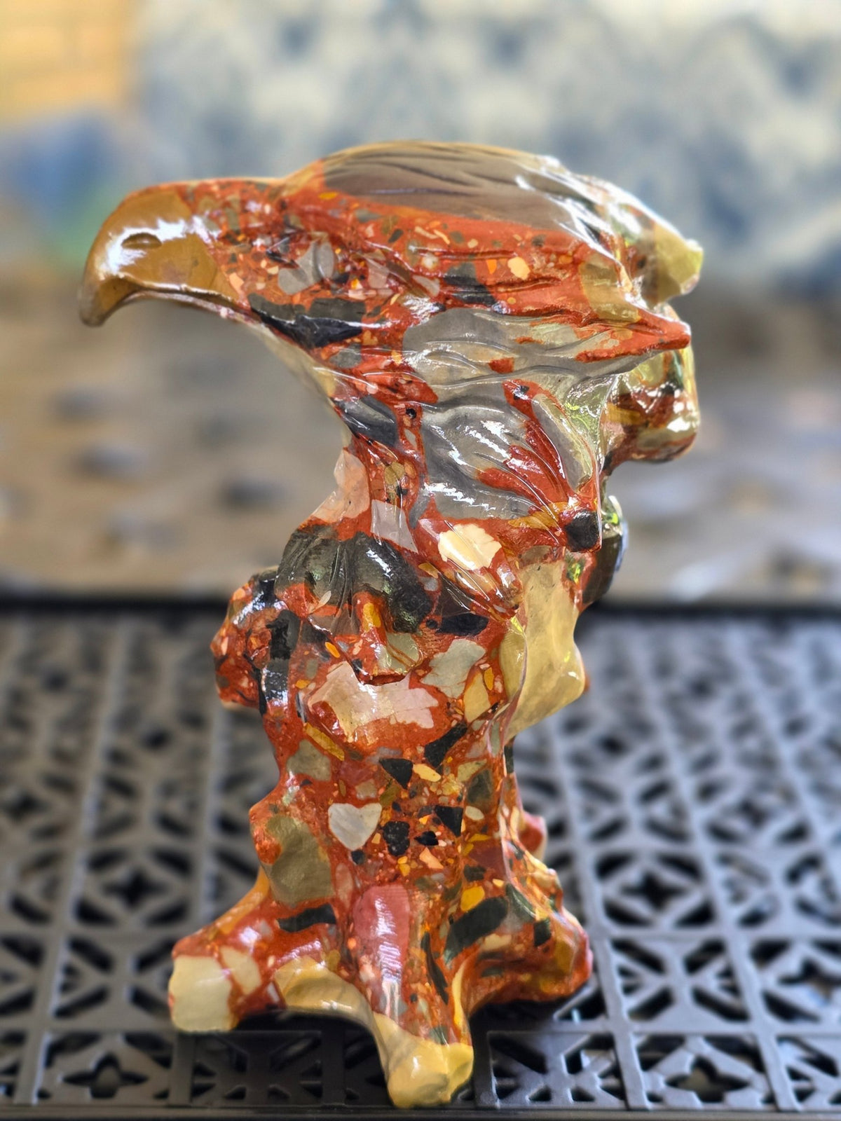 5.75" Brecciated Jasper Eagle Head Carving | Large Hand Carved Crystal Statue - Workshop & Study