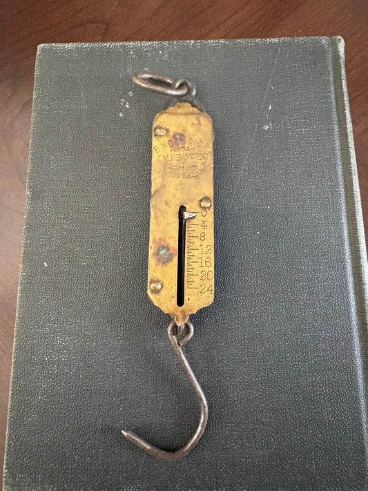 Antique Excelsior Improved Spring Balance Scale, Brass Hanging Scale with Hook, Vintage Pocket Scale Tool
