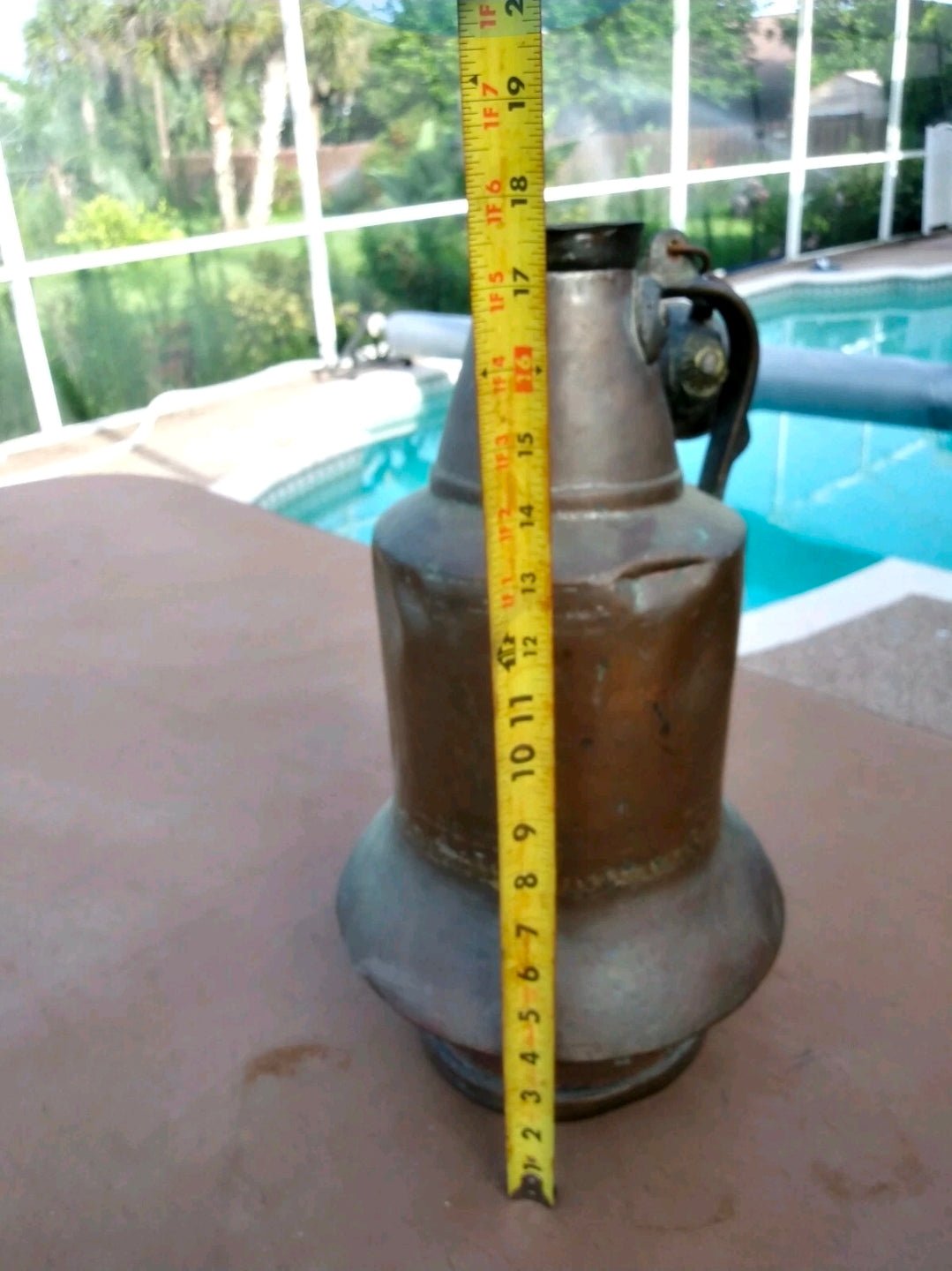 Antique Copper Insulated Jug with Lid c.1900 Industrial Primitive Farm Vessel 18” Tall - Workshop & Study