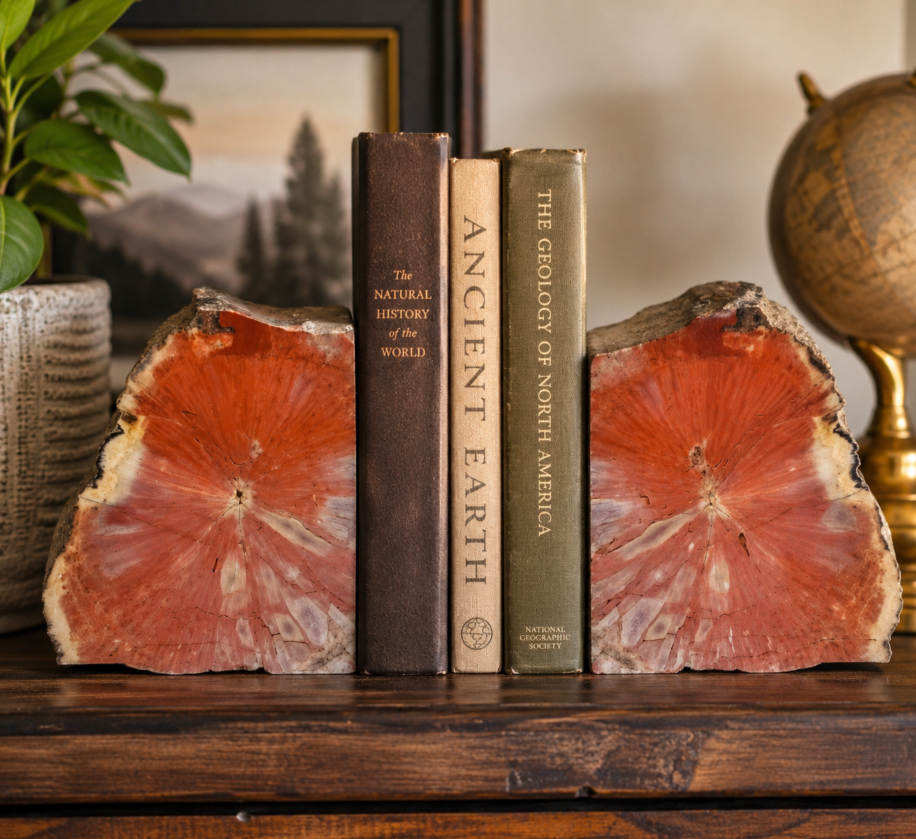 Large 5" Vibrant Red Petrified Wood Bookends | Natural Polished Fossil Wood | One-of-a-Kind Home Decor