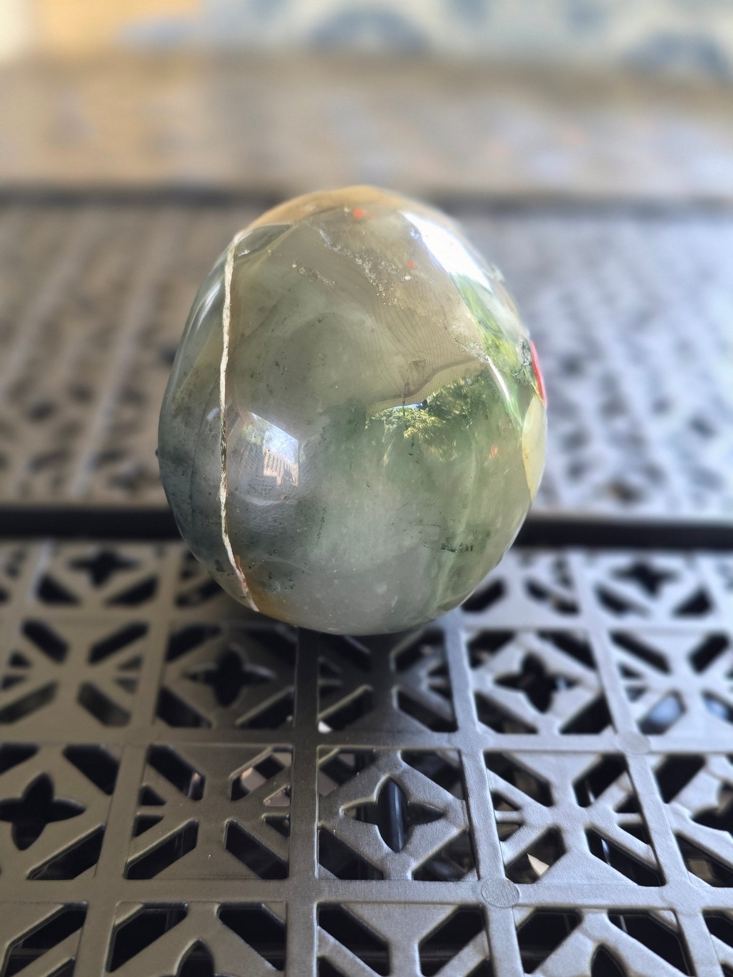 3" Moss Agate Crystal Skull Carving | Natural Green Stone w/ Red Inclusions - Workshop & Study