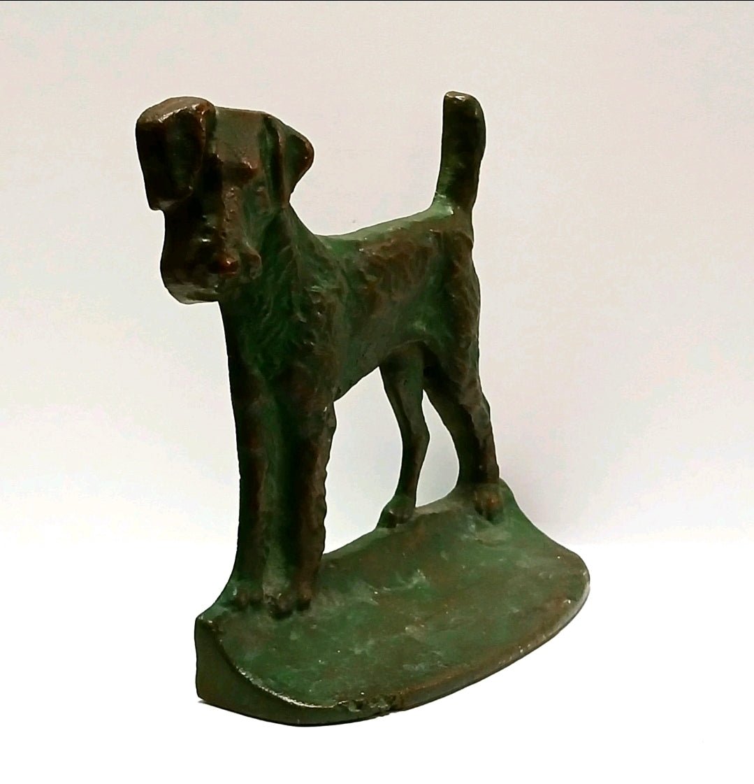 Antique 1928 NY Brass Co. Cast Iron Dog Bookends – Model 134, Original Green Patina - Workshop & Study