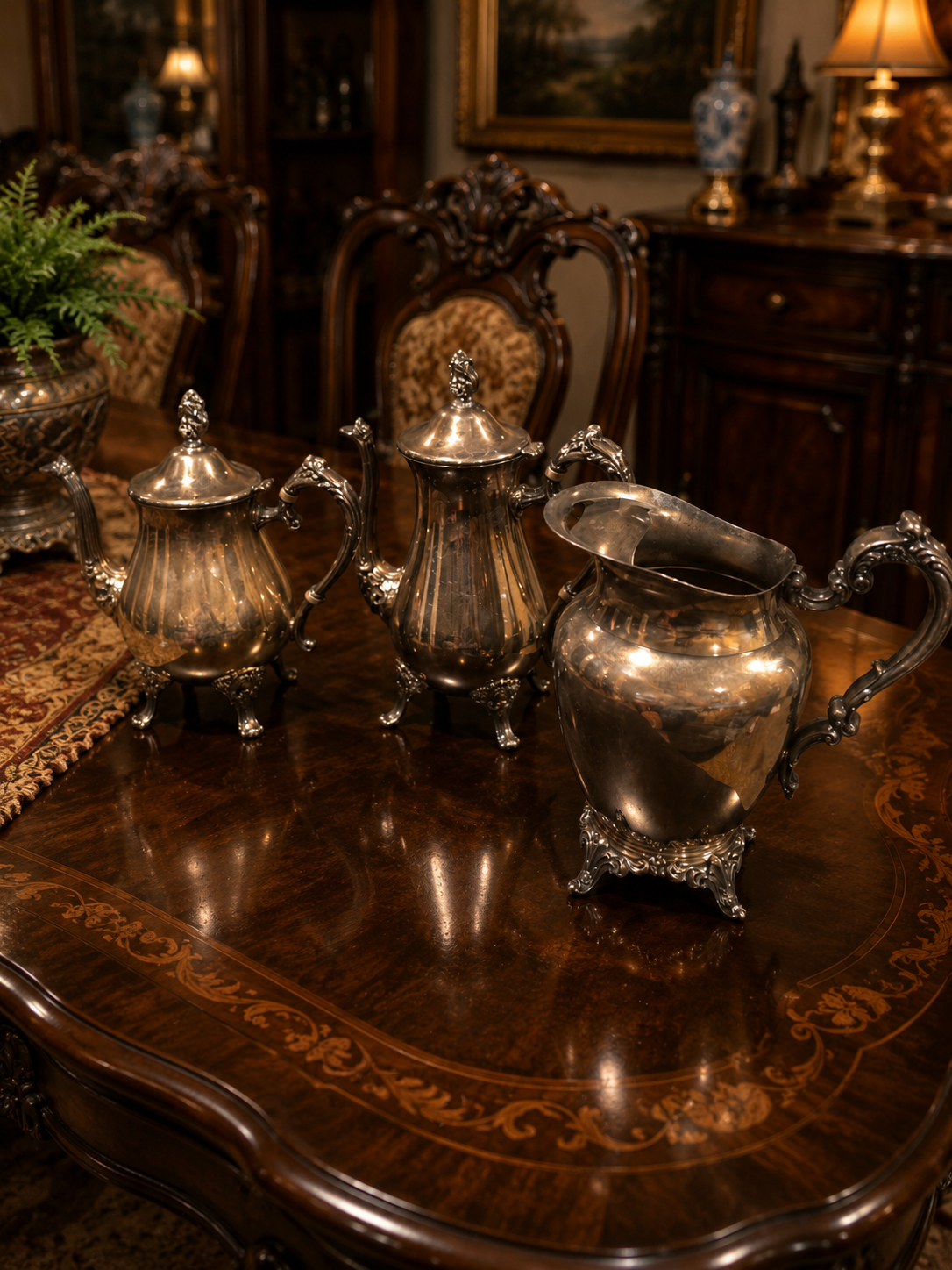 Vintage Silverplate Serving Set – 10-Piece Collection with Coffee Service, Serving Trays, Butter Dish & Pedestal Cake Stand