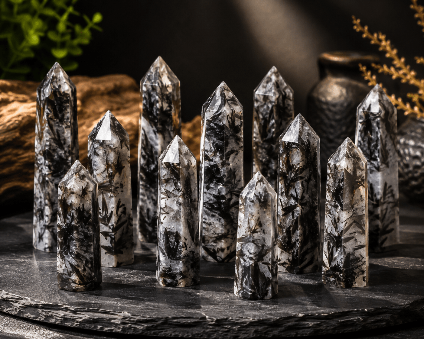 Black Flower Agate Crystal Tower | Random Pull | Natural Polished Point 4–6" - Workshop & Study
